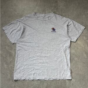 90s Vintage Kansas Jayhawks Embroidered Minimalist Heather Gray T Shirt Size L